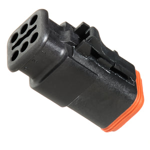 AT06-6S-SR01BLK - AT/SR01 Series - 6 Socket Plug - Strain Relief W/Endcap, Standard Seal, Black
